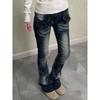 American Vibe Spicy Girl Retro Washed Embroidered Flared Jeans for Women High Street Y2K Stretch Slim-Fit Long Pants