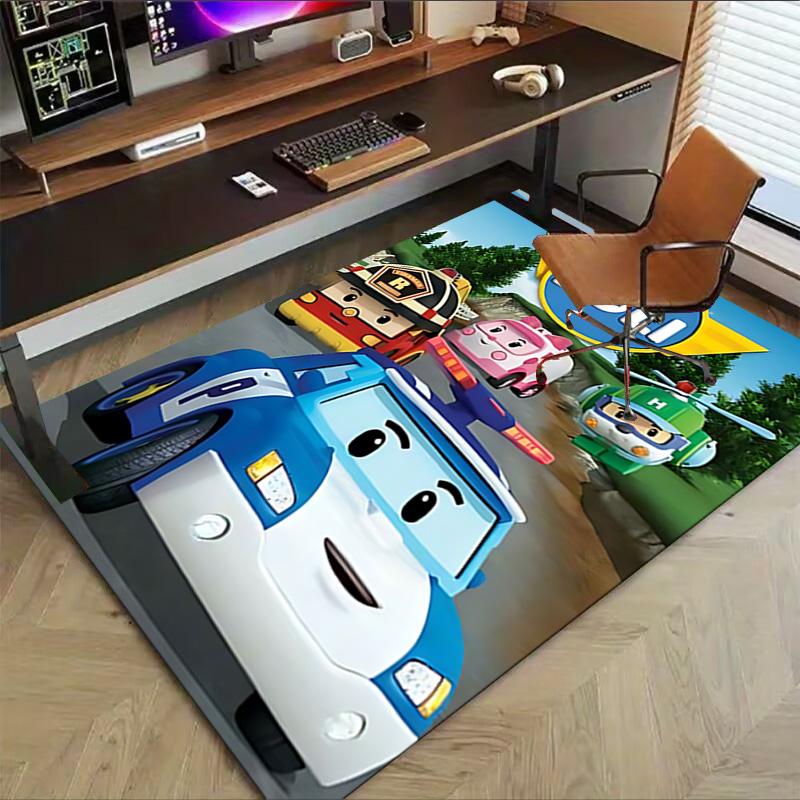 1pc Robocar Poli Adventure Carpet for Playroom Bedroom Living Room Sofa Home Decor,kids Game Area Rug Non-slip Floor Mat Y730154