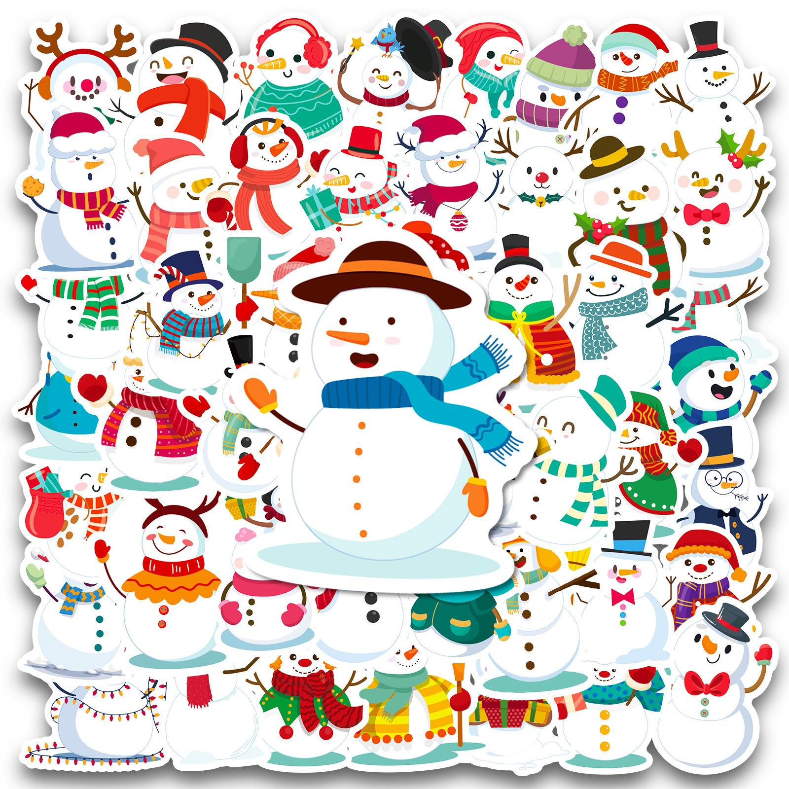 

50 Snowman Stickers Cartoon Holiday Decoration Scene Setup Stickers One Size