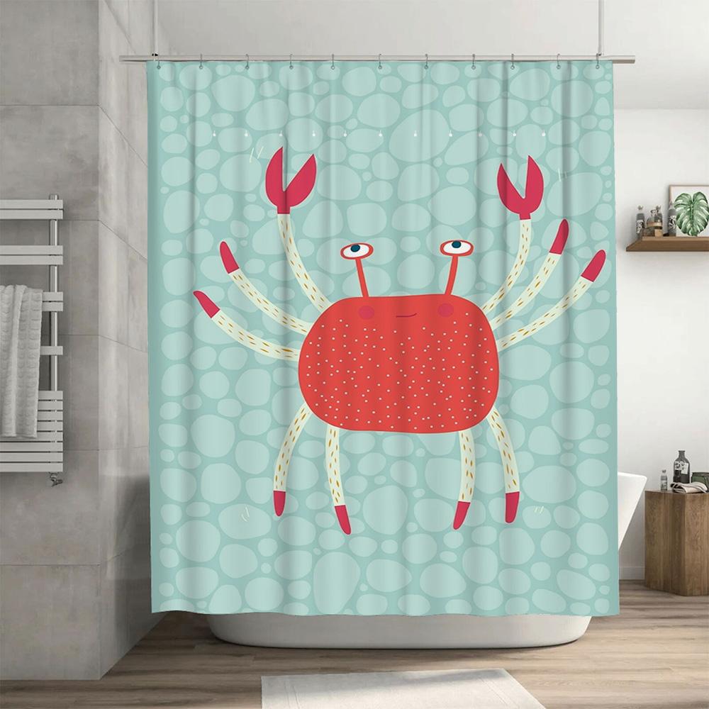 Underwater Crab Shower CurtainFun Bath Decor for Kids Bedroom Blue with Polka Dots Design by TaurusDuan