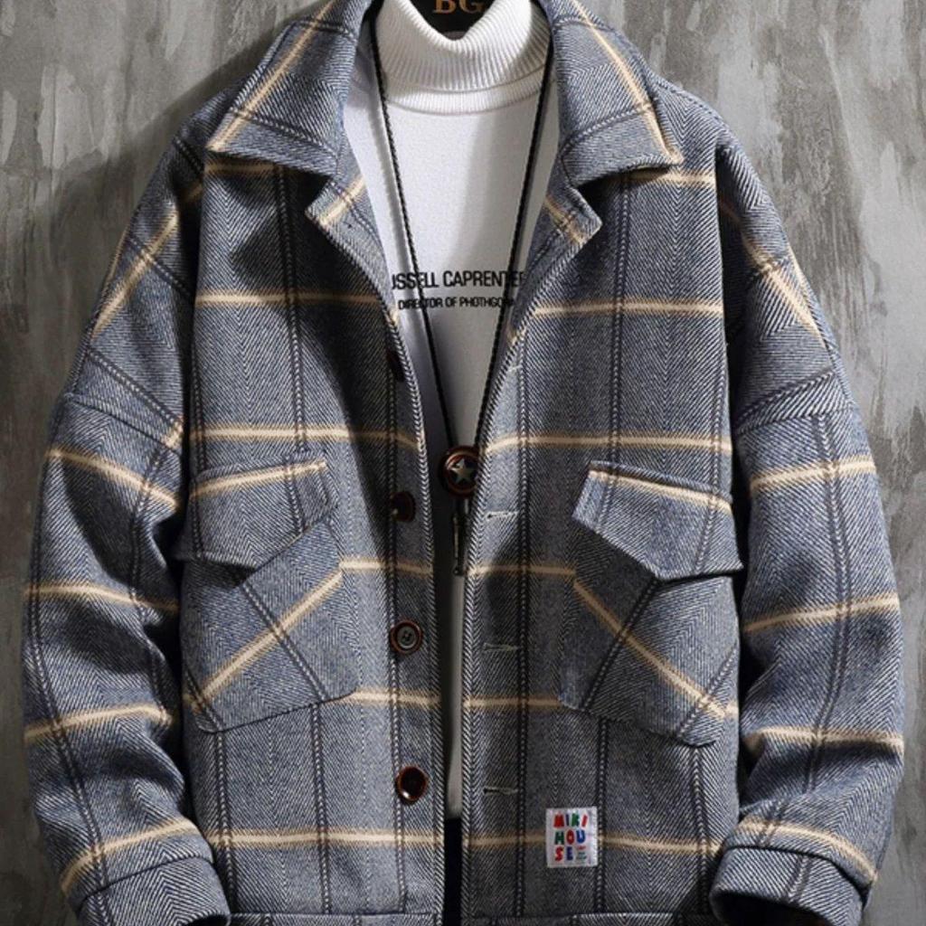 Men's 2024 Spring/Autumn Loose Korean Woolen Coat – Trendy Short Windbreaker