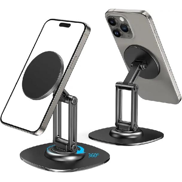 360 Rotation Aluminium Alloy Foldable Magnetic Desktop Phone Stand Desk Lazy Holder For Magsafe iPhone 17 16 15 14 13 12 Pro Max