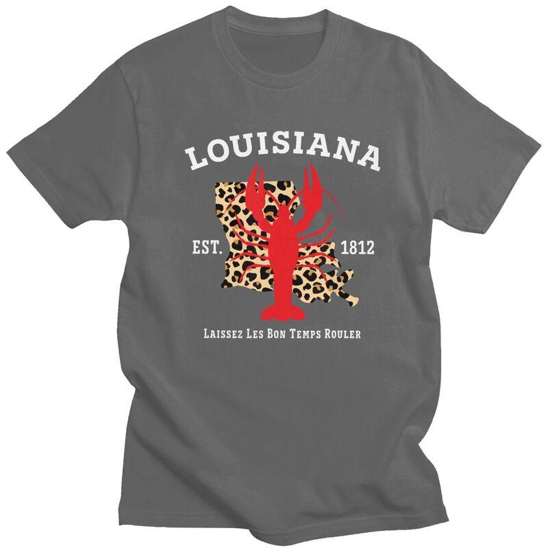 Louisiana Est 1812 Crawfish Leopard T Shirt Men Women Short Sleeve Casual Tee Shirt Streetwear Summer Pure Cotton Camisetas