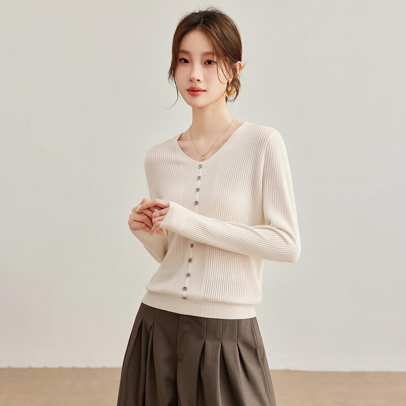 Shexi Women's V-Neck Faux Cardigan Wool Blend Knit Sweater