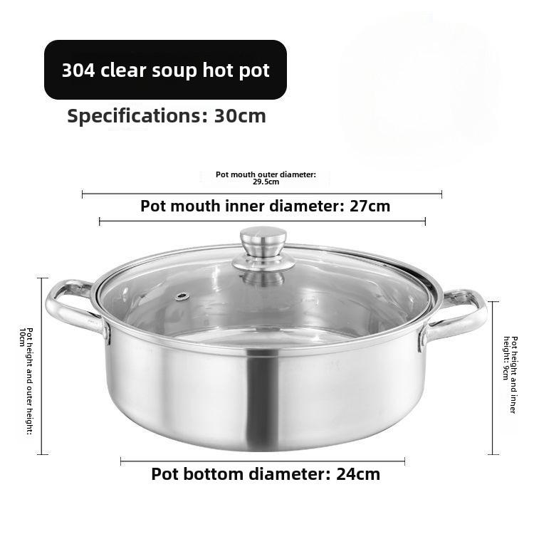 New 304 stainless steel clear soup pot Double-flavor hot pot induction cooker pot Erwei hot pot pot large capacity household pot
