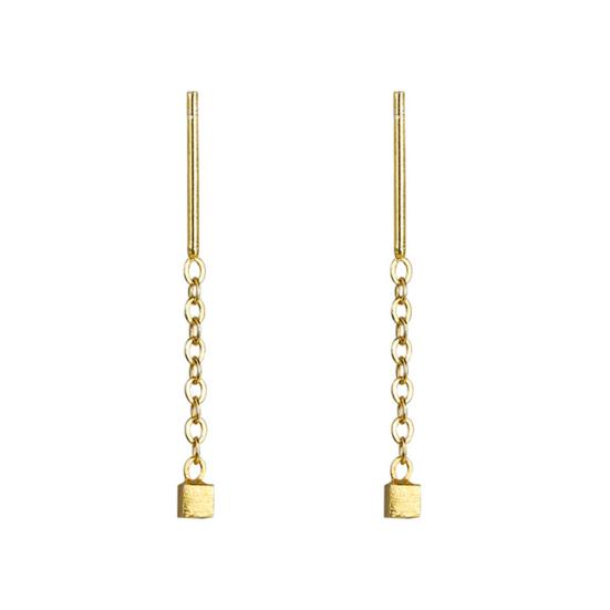 Women Small Geometric Cube Long Dangle Chain Earrings Party Jewelry