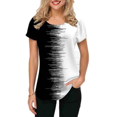 Damen T-Shirt mit modischem Farbblock, Kurzarm-Oberteile, Grafik-3D-Shirt, Tees, Damen O-Ausschnitt, Übergröße, Sommerbekleidung Mädchen