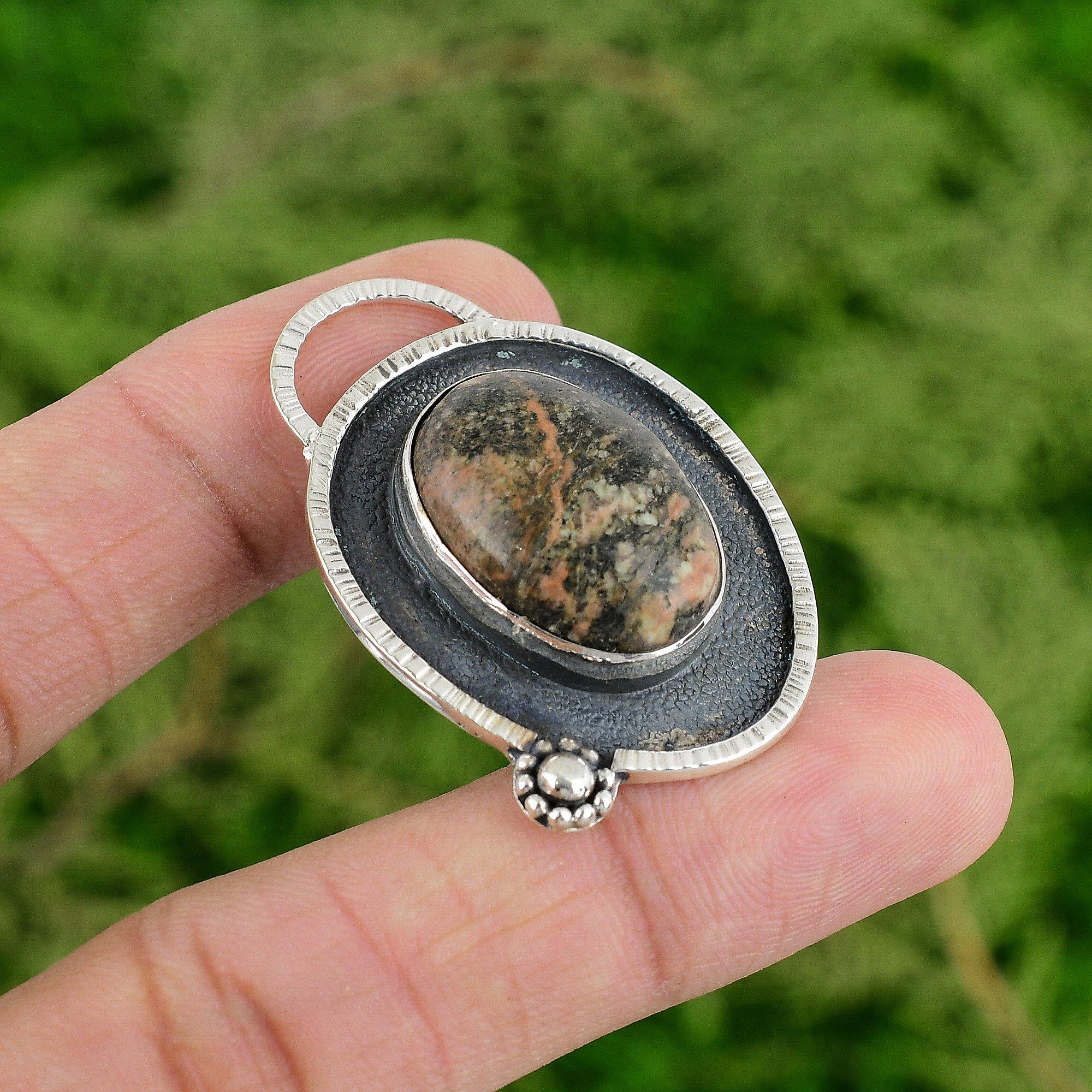 

925 Sterling Silver Oval Natural Leopardskin Jasper Handcrafted Pendant Jewelry