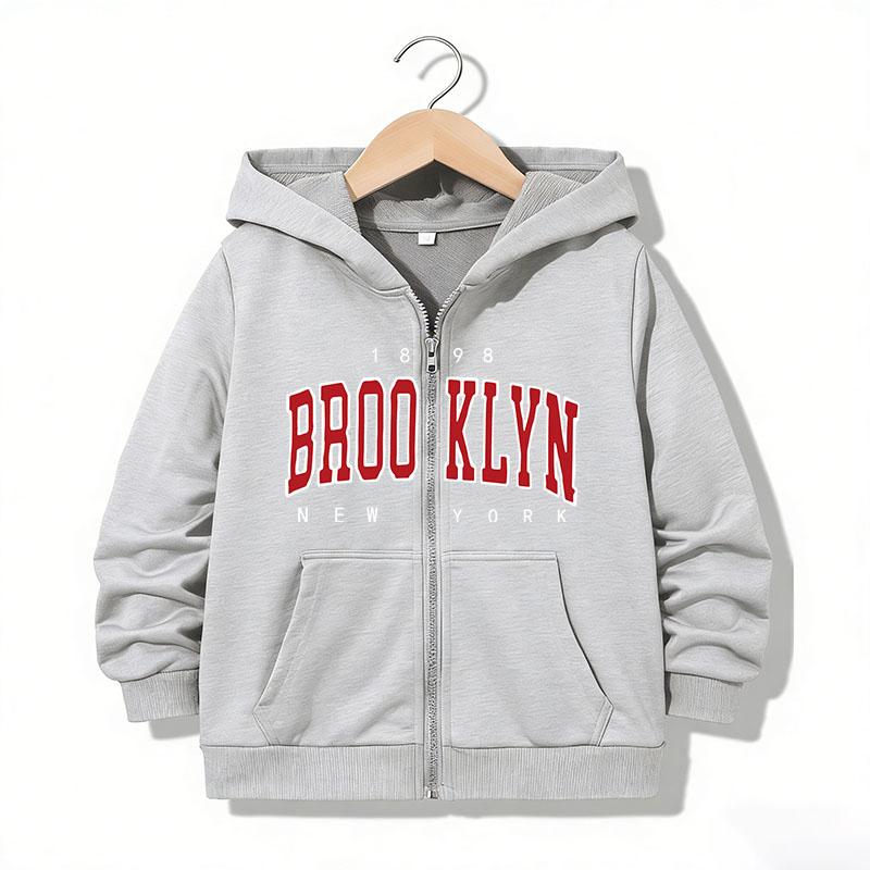 Kids Zipper Hoodie Funny Casual Brooklyn New York Letter Hoodies Jackets Boys Girls Zip Up Sweatshirt Children Hoodies