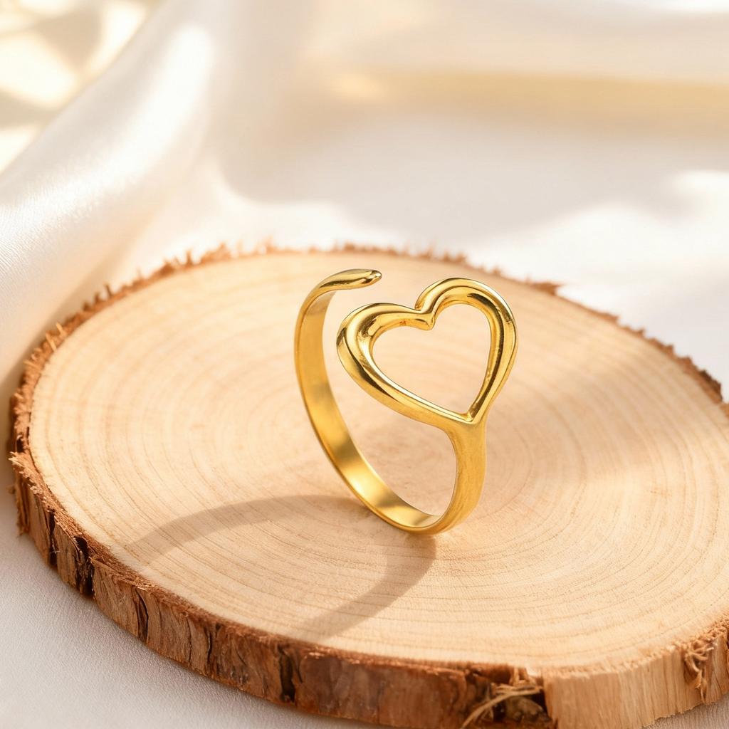 Adjustable Stainless Steel Finger Ring for Women Heart-Shaped Double Layer Opening Rings Dainty Jewelry Valentine Gifts