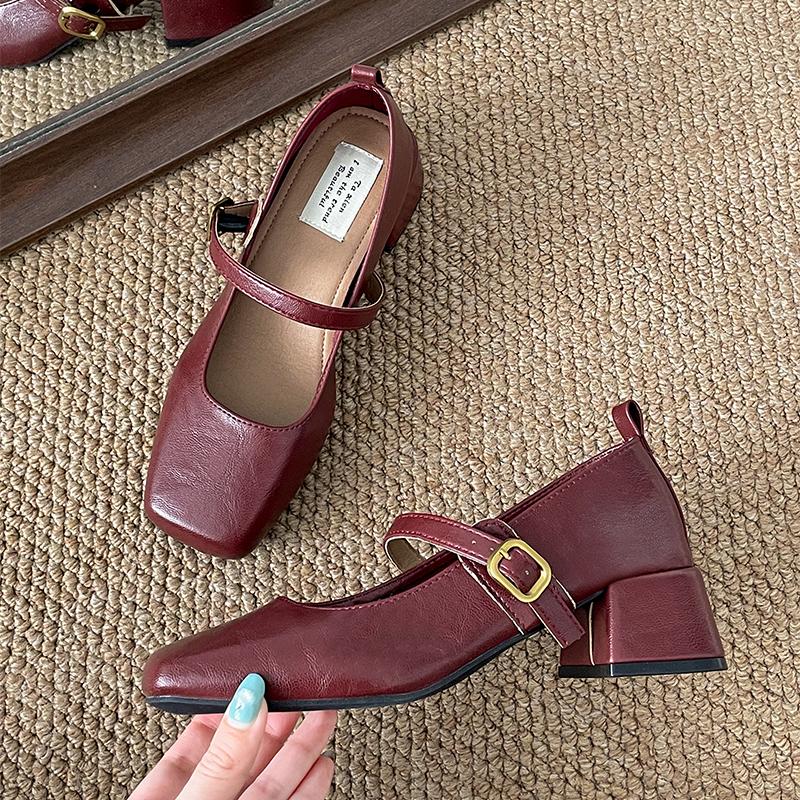 Fashion Retro Style Thick Heel Women Mary Jane Shoes Fashion Square Toe One-Buckle Shoes Ladies Outdoor Dress Pumps