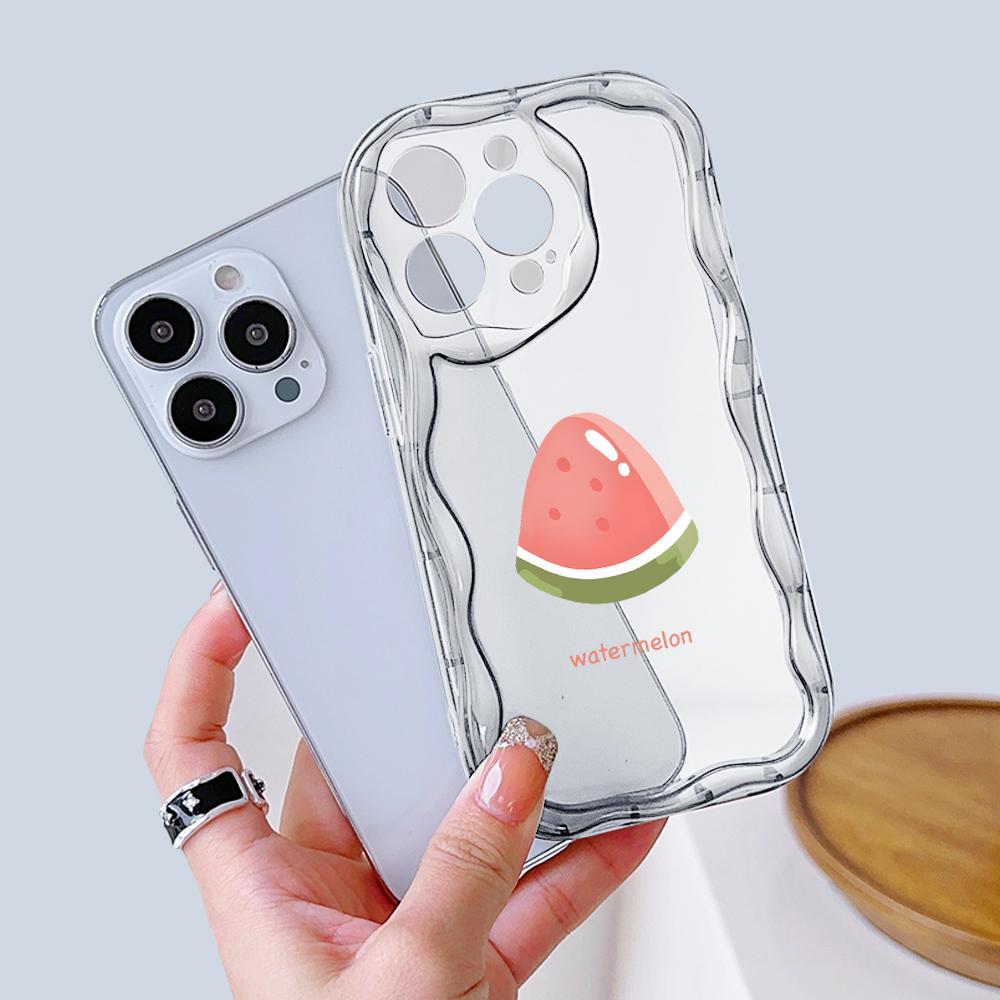 For iPhone 16 15 14 13 12 Samsung S24 S23 S22 A06 A13 A14 A15 A16 A55 Redmi Note 13 12 Watermelon Design Soft Silicone Wave Edge Phone Case