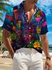 New Men's Casual Short-Sleeve Shirt, Vibrant Tiki Totem Print, Full of Tropical Jungle Style, Versatile for Holiday Parties and Commuting,