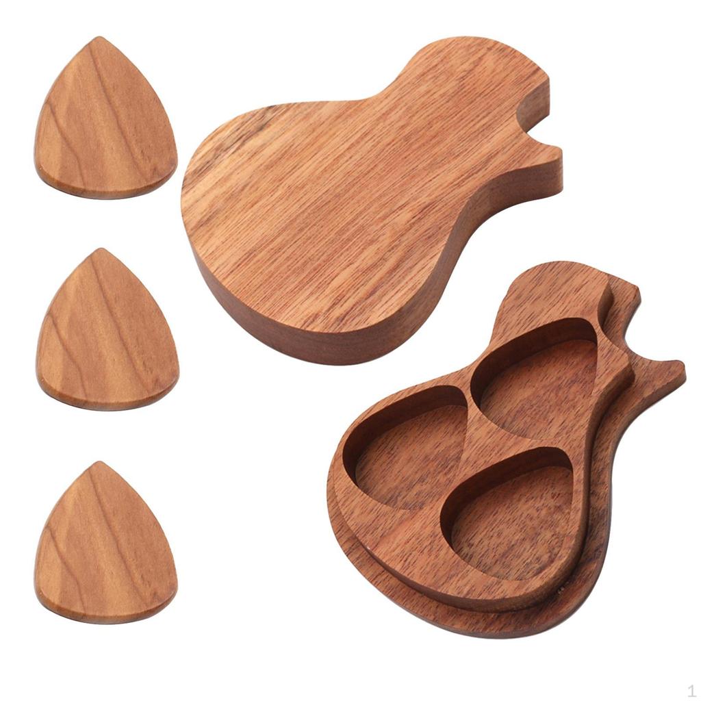 Plectrum Case Holder Guitar Pick Box Portable Wooden Craft Storage Container Carrying Organizer for