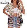 Summer Blouses Vintage Floral Print Short Sleeve Shirts For Women Casual Beach Hawaiian Vacation Lapel Shirt For Women Clothing