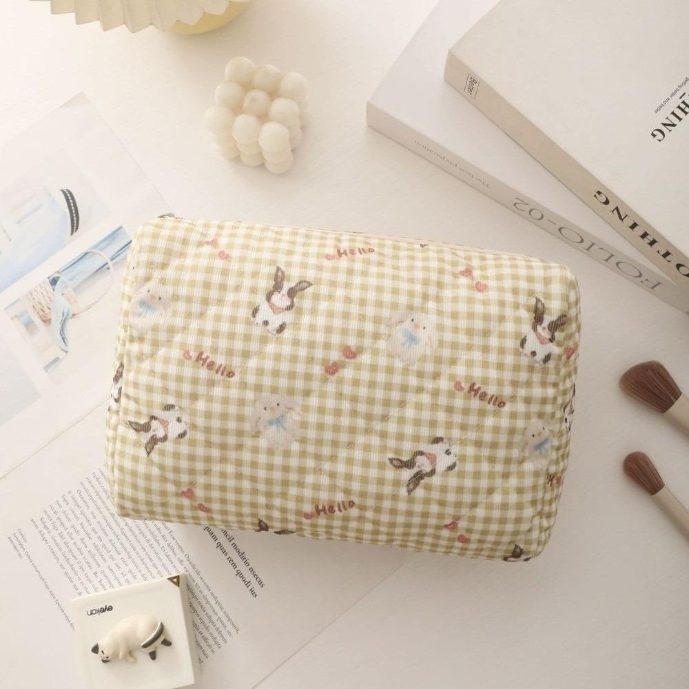 Portable Corduroy Quilted Makeup Bag Large Capacity Multi-Purpose Cosmetic Organizer Coin Purse