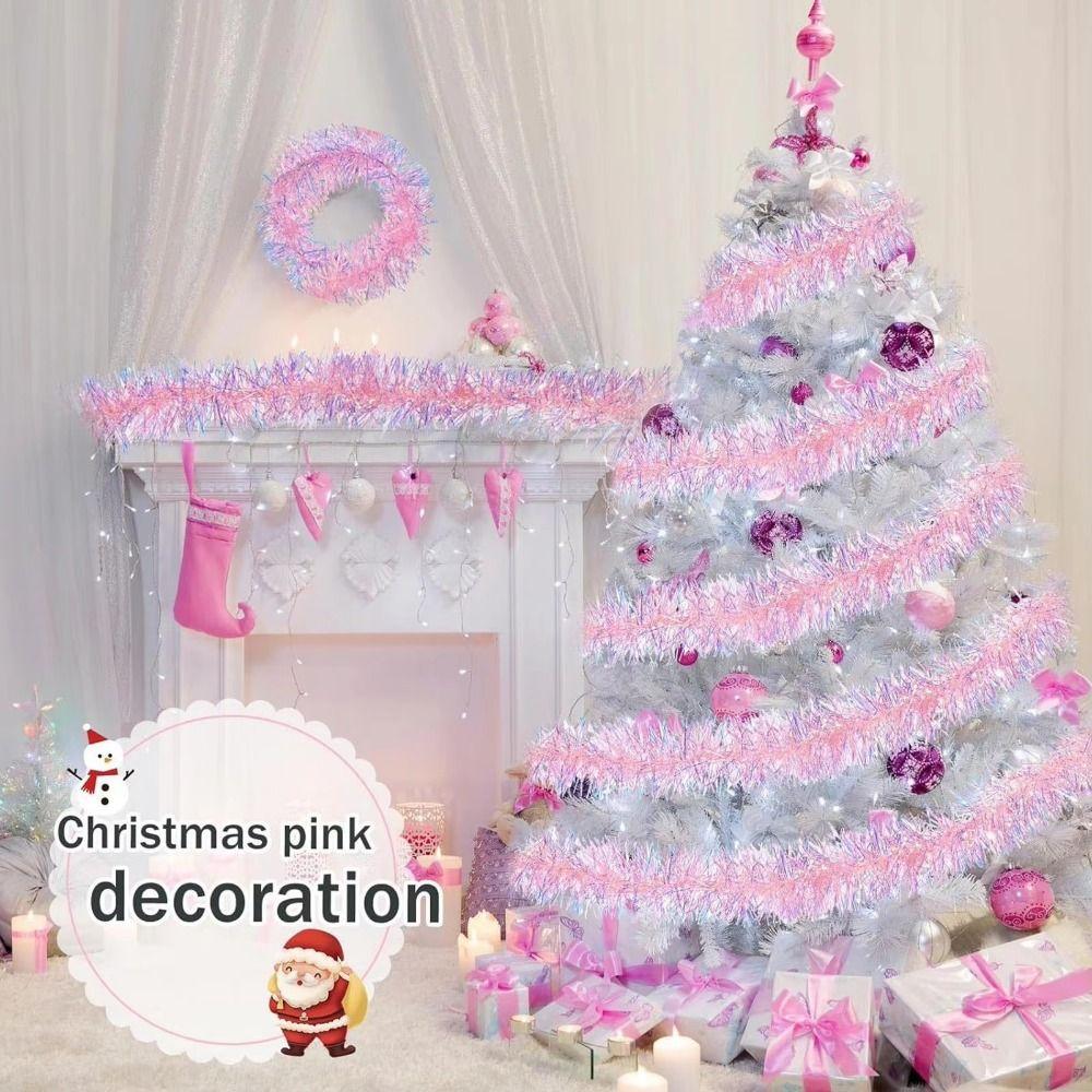 Sparkling Pink Tinsel Garland Shiny Wire Ribbon Christmas Snowflake Pendant Hanging Festival Christmas Party Props Wedding Decor