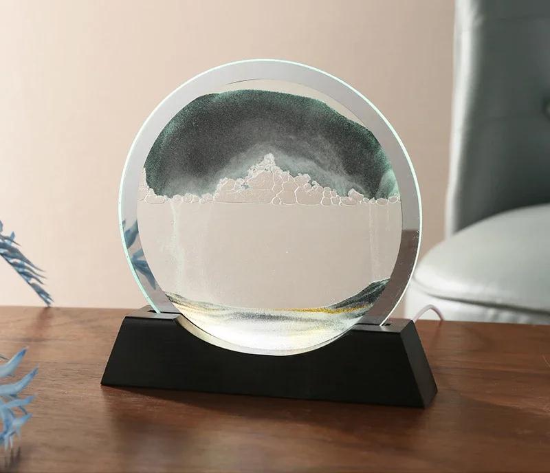 Sandscape Moving Sand Art Picture Table Lamp 3D Hourglass Quicksand Flowing Sand Painting Office Desktop Home Decor Gifts
