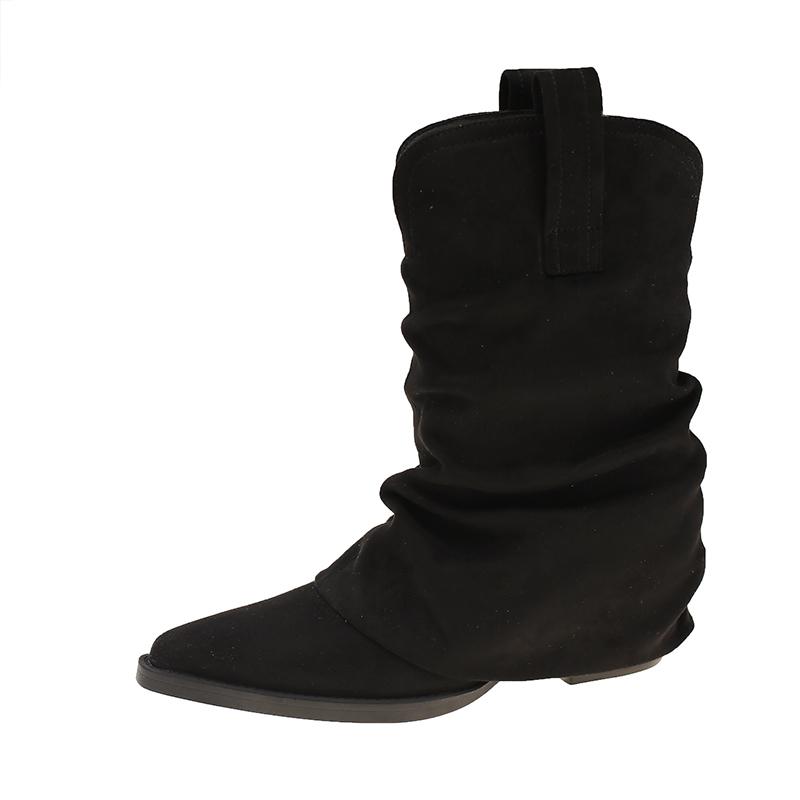 Fashion Fashion Boots Autumn and Winter New Pointed Toe Suede Sleeve Non-slip Wear-resistant Block Heel Boots