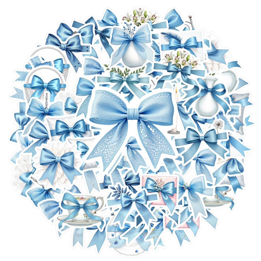 35-100pcs Cartoon Cute Blue Bow Sealing Sticker Diy Pvc Laptop Decals Decoration Stiker Reward Gift Stationery School Supplies