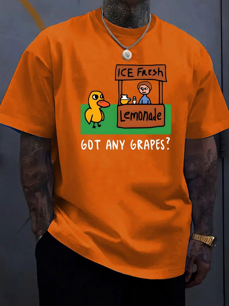 Unisexs Light Blue Loose Cotton Tee Got Any Grapes Duck Lemonade Stand Cartoon Crew Neck Short Sleeve Casual Street Male Top