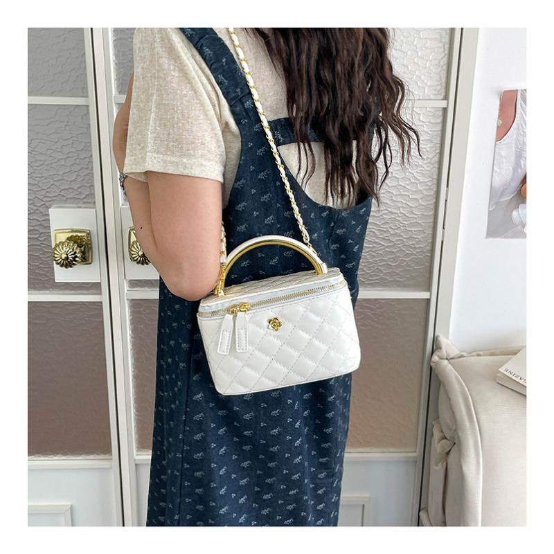 Women Elegant Plaid Chain Crossbody Bucket Bag Daily Fashion Shoulder Handbag