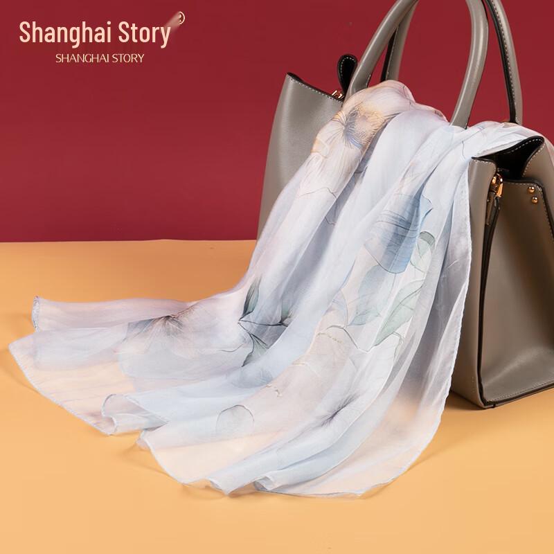 Shanghai Story Women's Printed Mulberry Silk Long Scarf Gift Set
