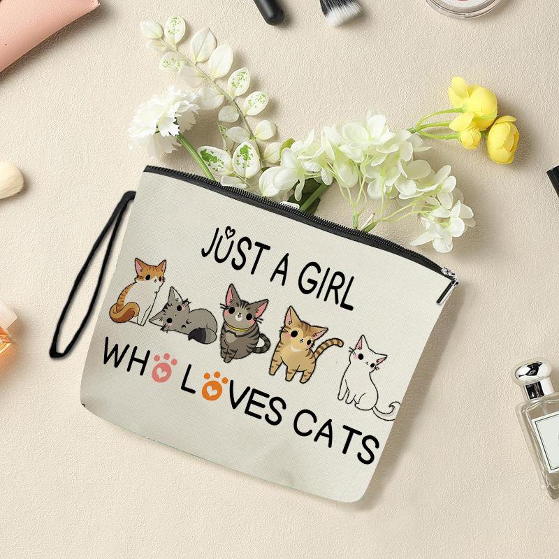 Cute Cartoon Kitten Cosmetic Bag Versatile Large Capacity Pencil Storage Pouch Portable Travel Toiletry Bags Female Clutch Bags