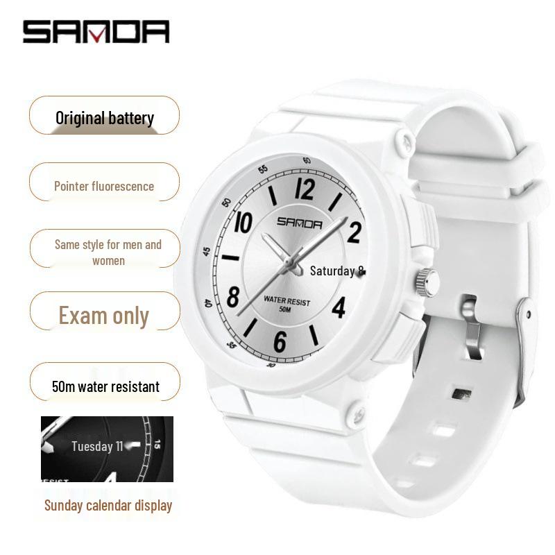 Sanda Dual Chinese-English Quartz Silent Luminous Waterproof Watch for Students