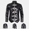 Men's Black Leather Jacket Costume for Halloween Stage Performance
