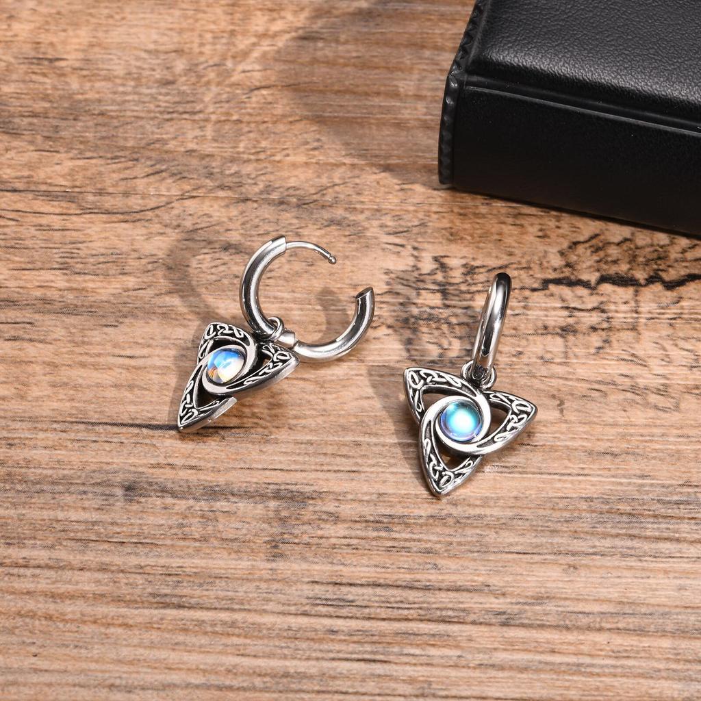 Moonstone Celtic Knot Earrings for Men Boys,Stainless Steel Hoop Earrings,Punk Hip Hop Rock Rap Cool Jewelry Accessories Gifts