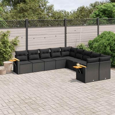 Vidaxl 10-Cz. Garden Lounge Set, Cushions Black Rattan Pe