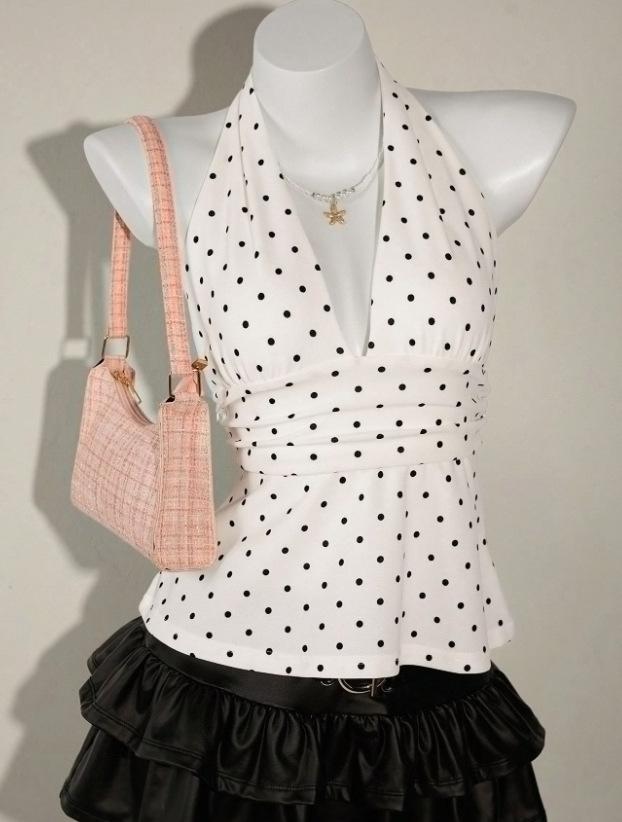 Women Halter Tie Back Backless Short Ruched Fitted Summer Camisole
