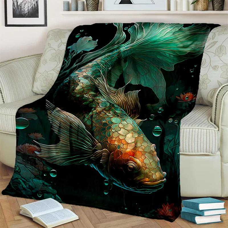 Naturalize Koi Carp Yin Yang Fish Blanket,Soft Throw Blanket for Home Bedroom Bed Sofa Picnic Travel Office Cover Blanket Kids