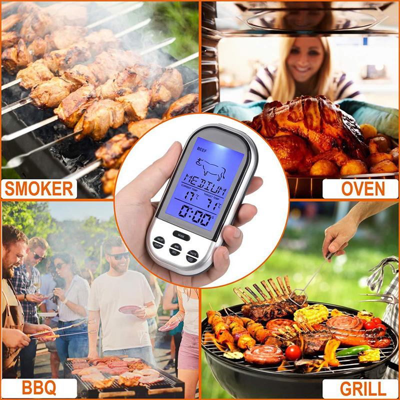 LMETJMA Wireless Range Grill Oven Meat Thermometer Digital Thermometer with Timer and LCD Backlight Cooking Food Thermometer