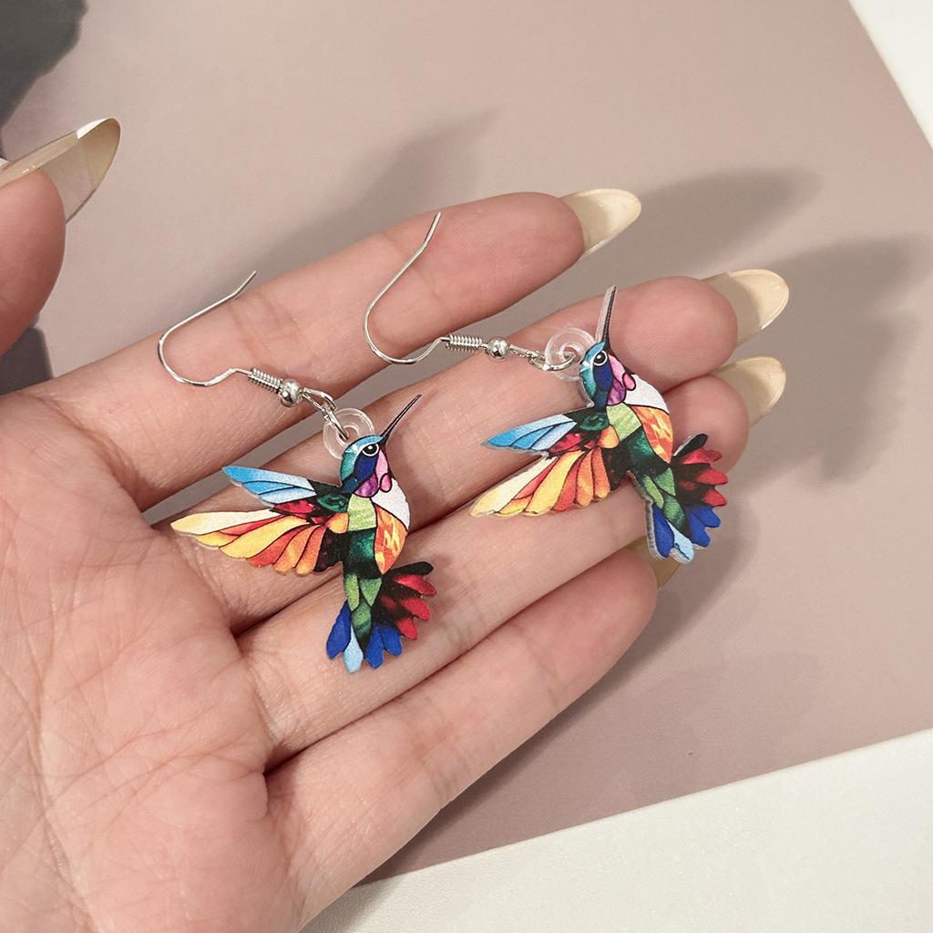 Beautiful Bird Starts the Spring, Colorful Fashion Retro Mid-century Style Ins Network Sense Earrings