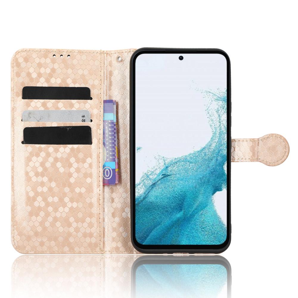 

For Samsung Galaxy A54 5G Shockproof Wallet Stand Dot Pattern Imprinted Phone Cover PU Leather Case with Strap Rose Gold