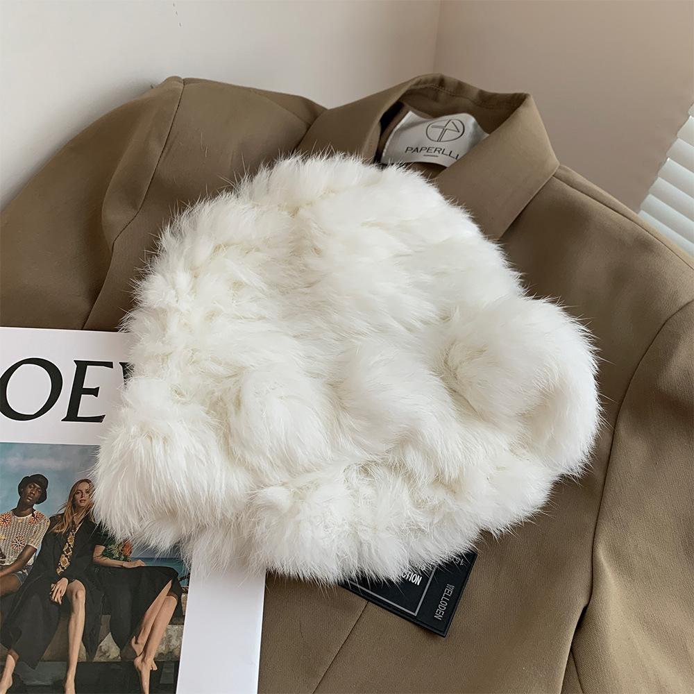 Autumn and winter cloud plush hat female warm rabbit fur hat big head circumference shows small face fluffy basin hat