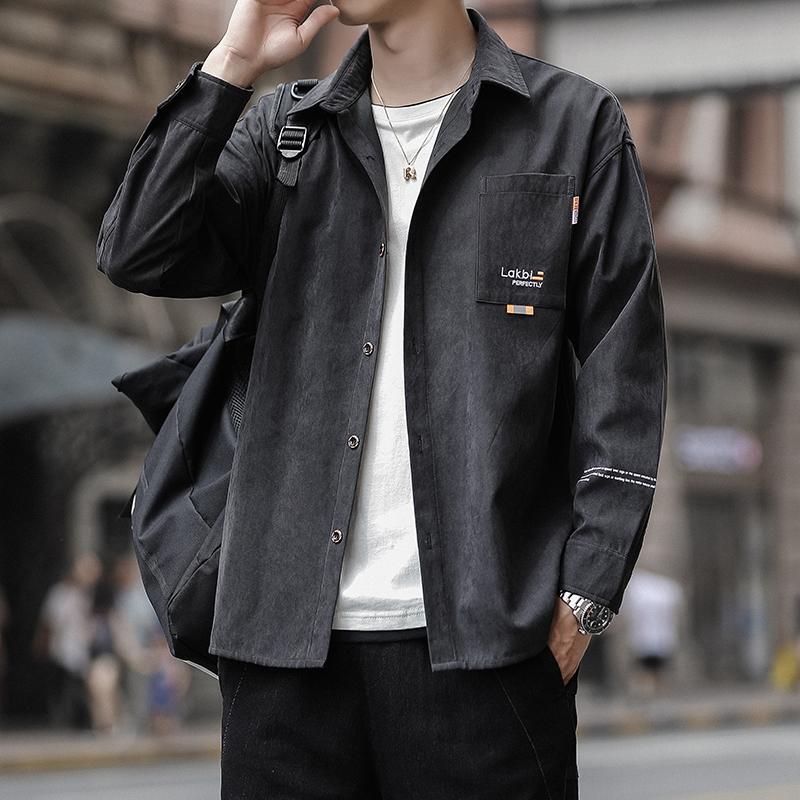 Men's Long-sleeved Spring New Trendy Casual Work Jacket Men's Pocket Collar Top