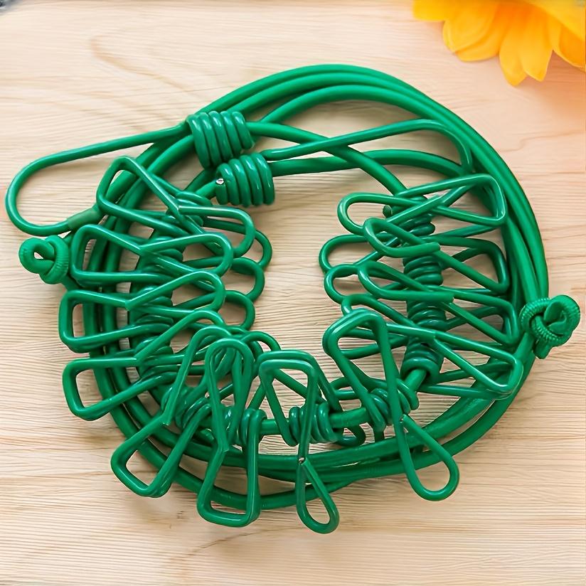 Adjustable Elastic Clothesline with 12 Clips Windproof Portable Travel Drying Rack, for Outdoor Garments, Bedding, Socks & Delicates