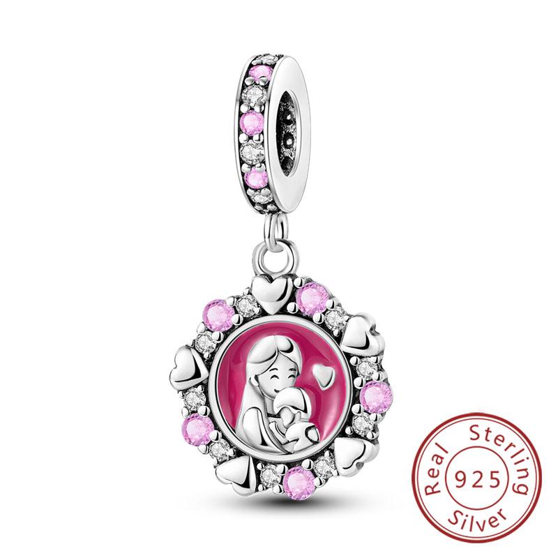 Original Copper Charm Bead Mother'S Day Love Heart Family Charm Bead Pendant Fits Bracelet Womens Jewelry Gifts