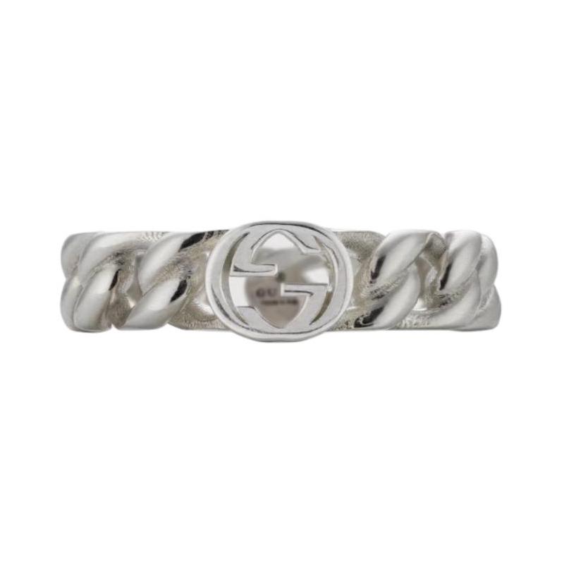 Gucci Interlocking double G logo 925 silver ring men's and women's couple style silver Silver 08