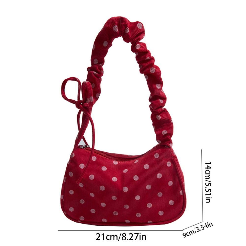Cloth Polka Dot Shoulder Bag Ruched Strap Canvas Underarm Bag Comfortable Printed Handbag Shopping