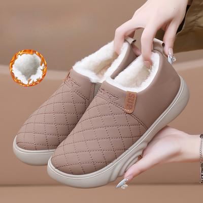 Pantufas curtas quentes de inverno para mulheres, calçados para casa, botas de neve para áreas internas e externas, botas femininas confortáveis com forro de pele sintética, botas de tornozelo