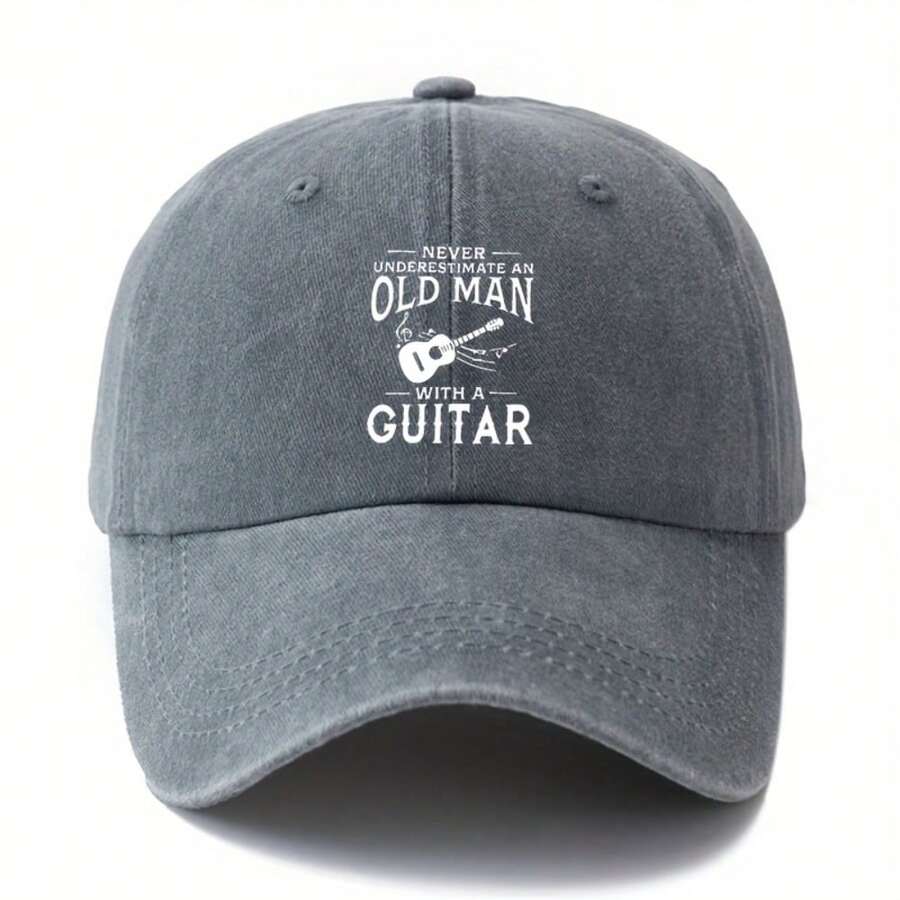 Unisex Vintage Washed Baseball Cap With Never Underestimate An Old Man With A Guitar Print