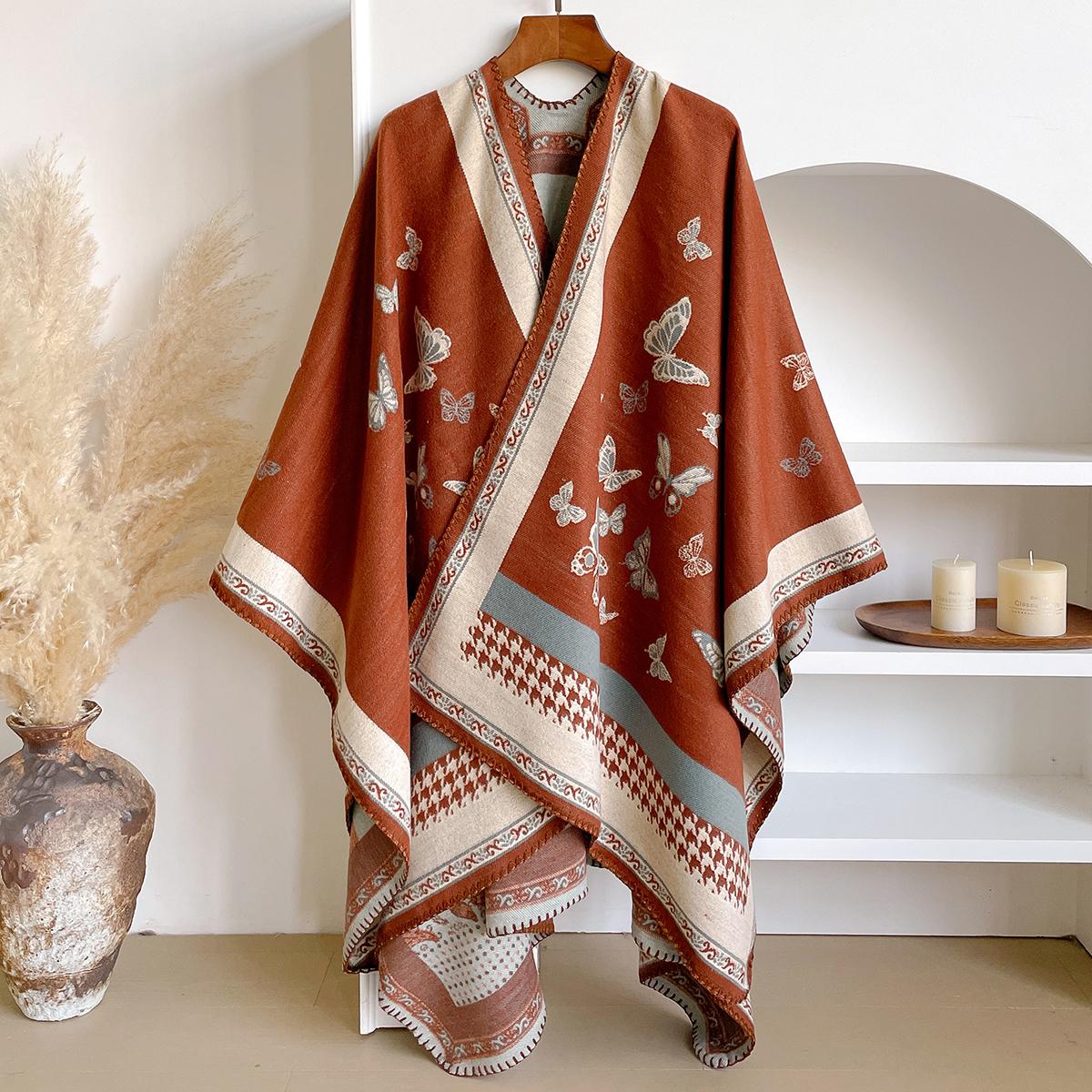 

Fashion Winter Warm Cashmere Shawl - Women S Floral Oil Painting Printed Pashmina Thick Scarf, Poncho & Echarpe