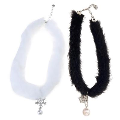Elegant Mink Pels Plysj Choker for Kvinner Mote Jule Snøfnugg Perle Anheng Halskjede Bryllupsfest Smykker Gave