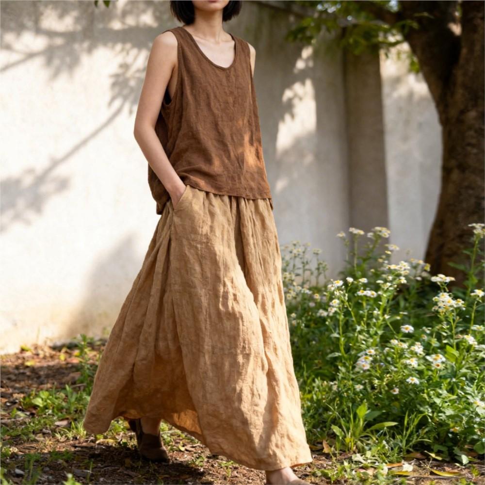 Johnature Women Skirts Summer Chinese Style Elastic Waist Jacquard Soft Female A-Line Loose Skirts