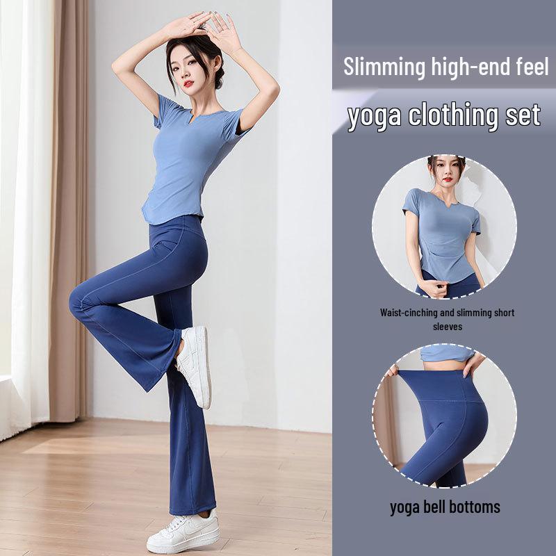 2025 Damen High Waist Yoga & Pilates Set: Schlaghose & Trainings-Top