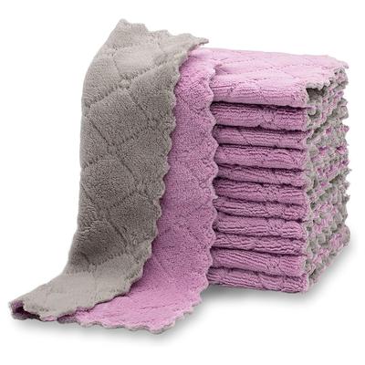 5 unidades Toalha de Microfibra de Camada Dupla Super Absorvente Pano de Limpeza de Lã Coral Panos de Cozinha Antiaderentes para Óleo Pano de Esfregar
